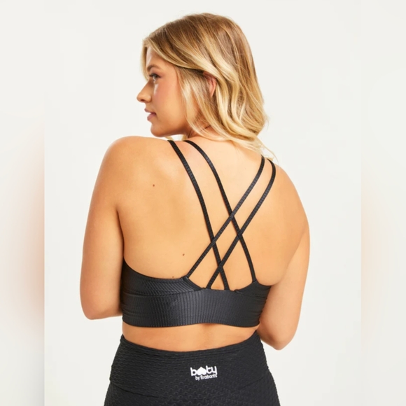 Booty By Brabants Smooth Black Unlined Bra Top with Criss Cross Strap One Size - Picture 7 of 10